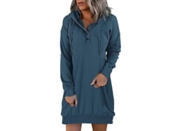 Vestido con capucha Rebe para mujer, color liso, manga larga, azul marino, para otoño/invierno.