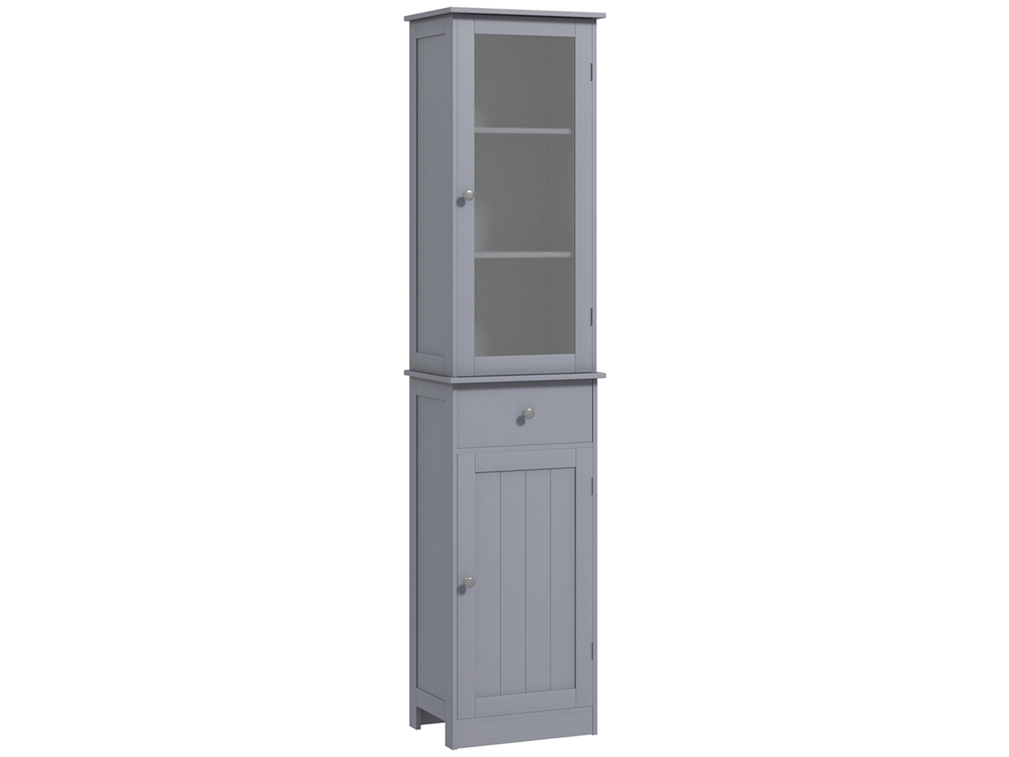 Mueble De Baño Tipo Columna Con Puerta Acrílica, 2 Estantes Y 1 Estante Con Cajón, Mdf, Gris.