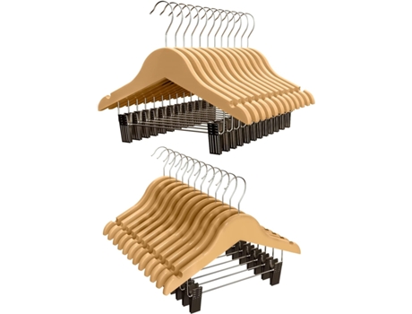Percha Madera Cadete con Pinzas Percha Infantil Color Natural Percha Madera de Arce con Muescas Antideslizantes 30 x 1.2 x 22 cm Pack 18 Unidades C...