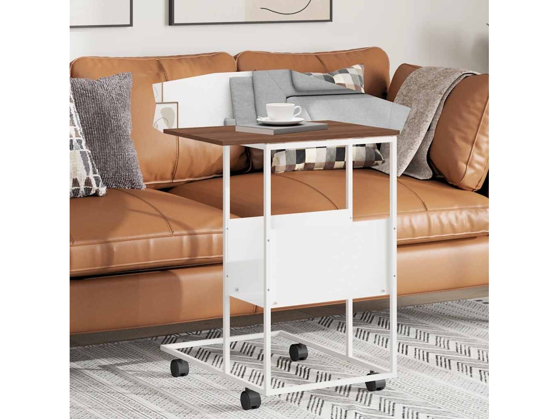 Mesa auxiliar | Mesa de centro | Mesa de comedor con ruedas 55x36x63,5cm Derivados de madera Blanco