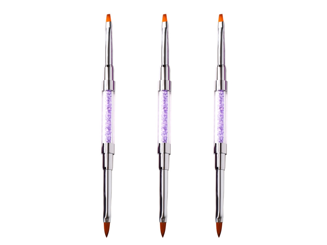 Pincel doble para decoración de uñas, pincel para pintar y delineador con mango de diamantes de imitación KOFIHETY
