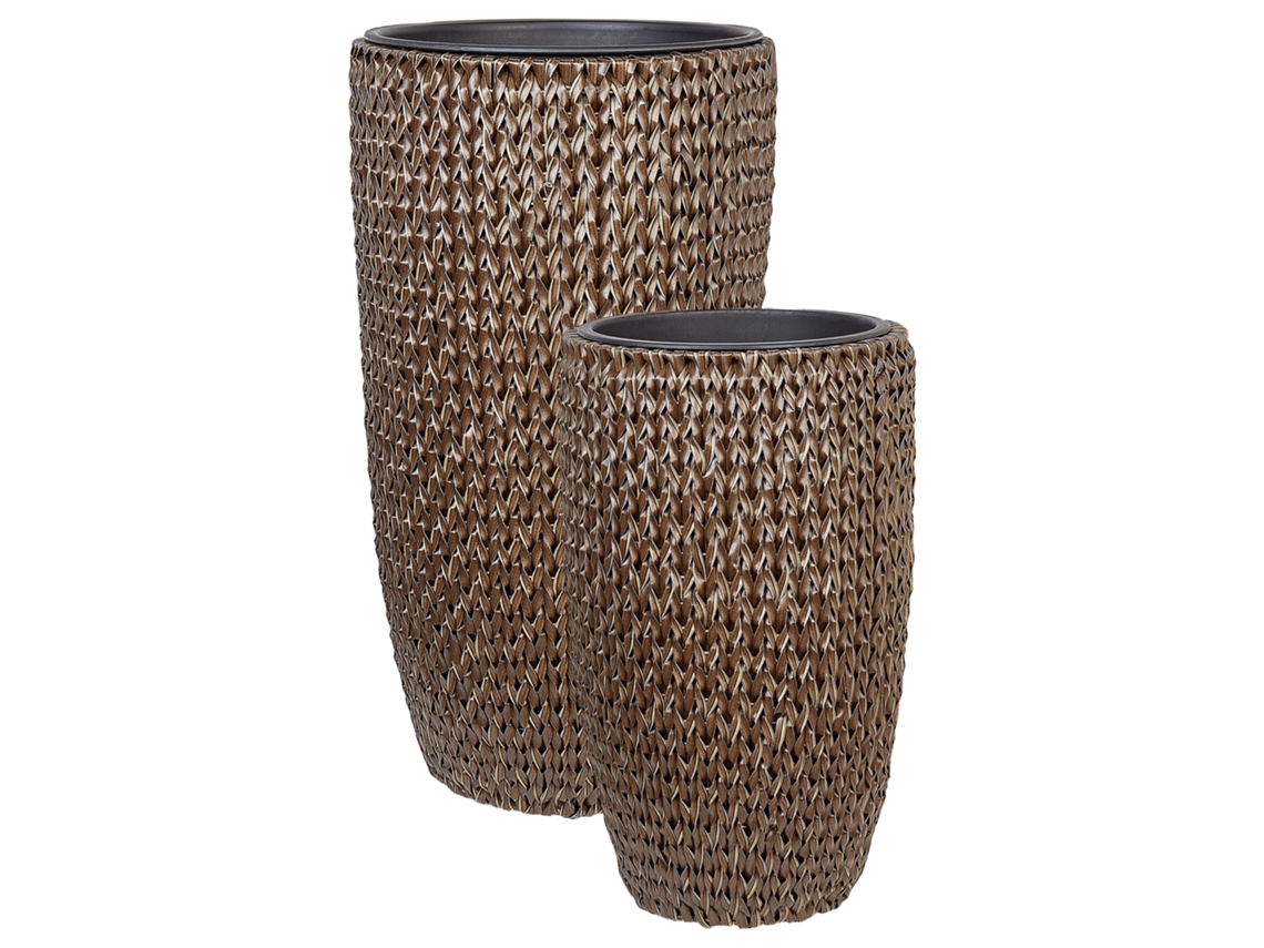 Conjunto de 2 macetas BELIANI Cedrus de Ratán sintético Marrón 45x45x85