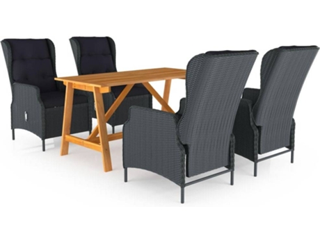 Conjunto 5 de comedor para jardín de VIDAXL gris oscuro
