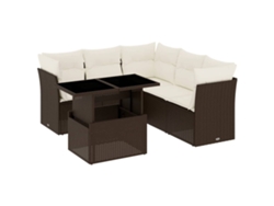 Conjunto de 6 sofás de jardín con cojines, mimbre, patas marrones, MAISON EXCLUSIVE (80x200 cm)