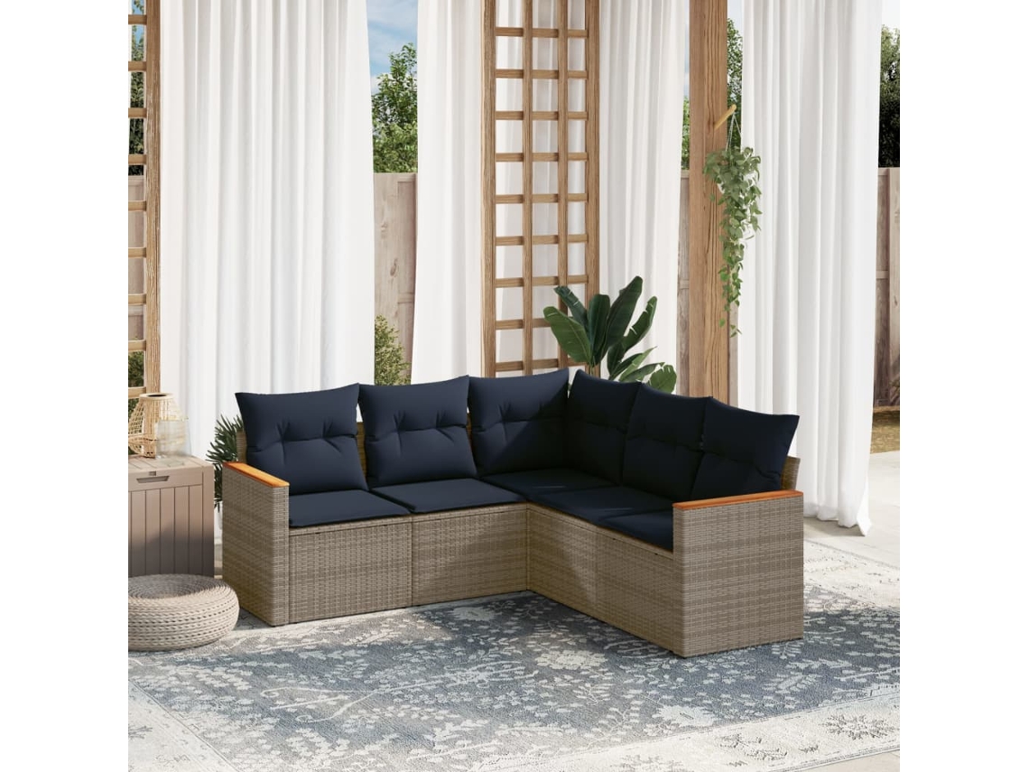 Maison Exclusive - Conjunto De Sofá De Jardín De 5 Piezas Con Cojines, Poliratán Gris