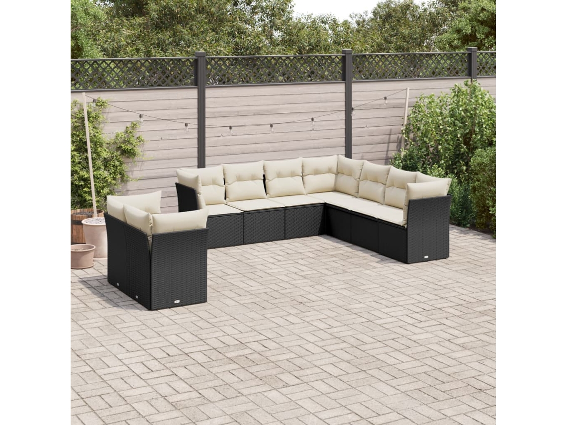 Conjunto de sofás de jardín de 9 piezas DKD Home Decor con cojines de mimbre negros