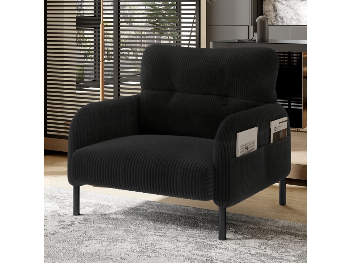 Sillón individual - Asiento cómodo, reposabrazos con bolsillos laterales, estructura sólida - Negro