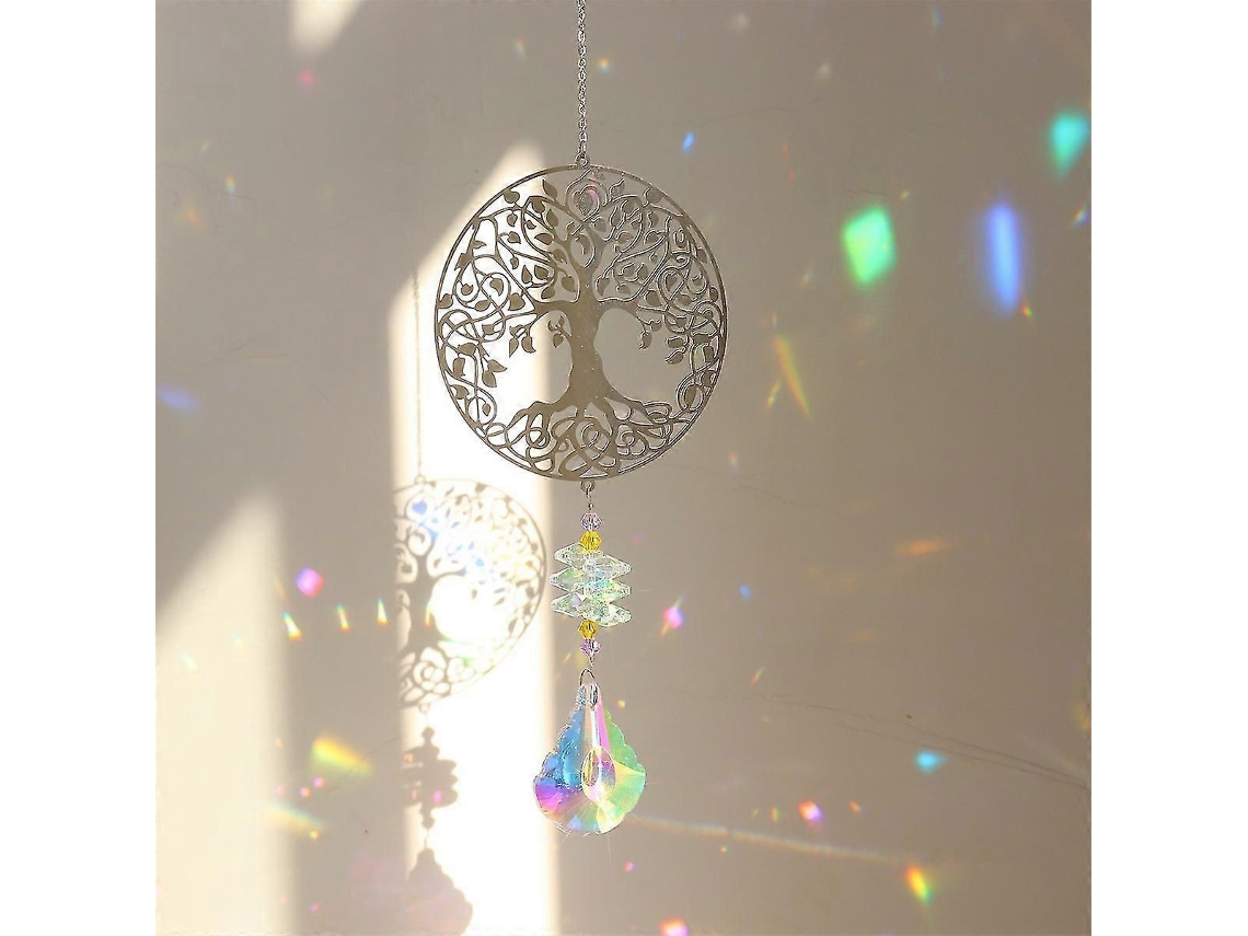 Atrapasol de cristal, prismas, arcoíris colgante, campanillas de viento para ventana, árbol de la vida, arte para coche, colgante Pe