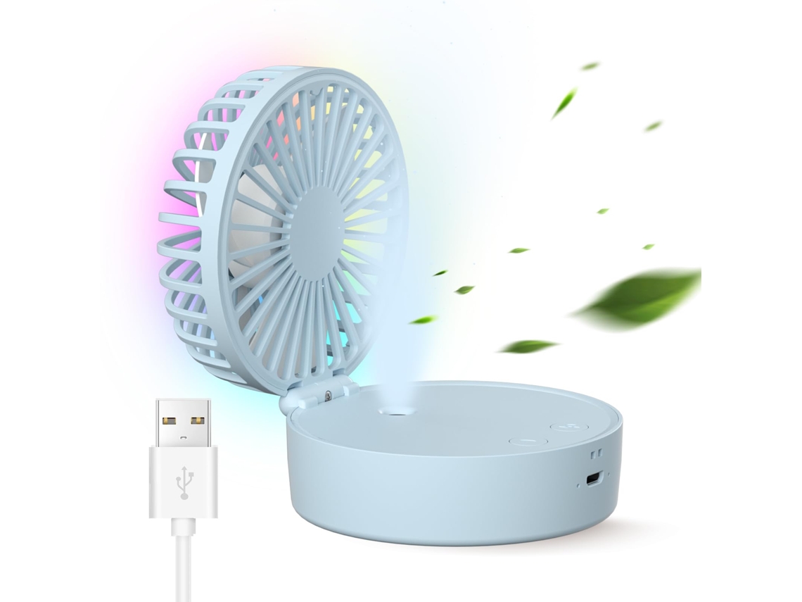 Ventilador nebulizador portátil (azul), mini ventilador de refrigeración, recargable por USB, plegable
