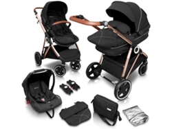 Cochecito De Bebé 3 In 1 Babygo Halime Black (chasis Dorado)