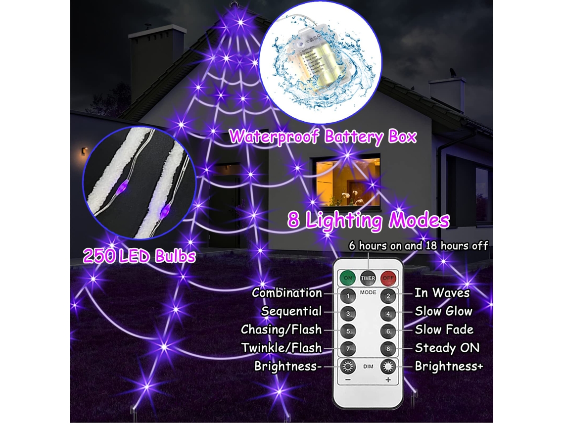 Halloween 250 Led Morados De 5 M Con Control Remoto En Forma De Telaraña (Araña No Incluida) CHRUI