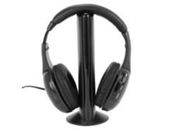 Auriculares inalámbricos con radio FM y función de monitorización, compatibles con televisores, ordenadores y teléfonos móviles.