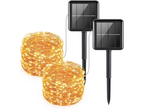 Guirnaldas de luces solares, 120 LED, blanco cálido, guirnaldas de luces solares de 12m, luces decorativas impermeables para interiores/exteriores ...