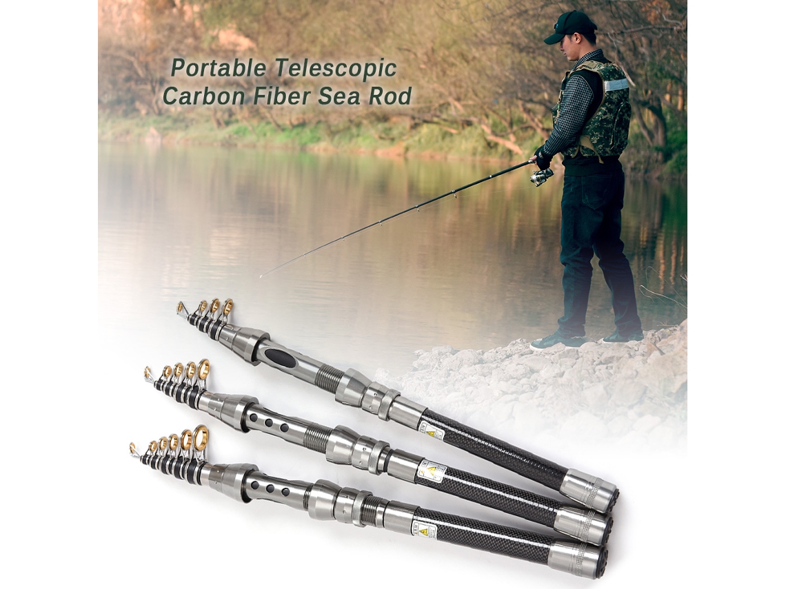Caña de pescar telescópica portátil de fibra de carbono para pesca en el mar y en barco, modelo giratorio S/BRAND