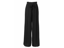 2026-pantalones Palazzo Anchos Plisados De Chiffon Con Lazada Para Mujer Sueltos De Talla Grande S Negro