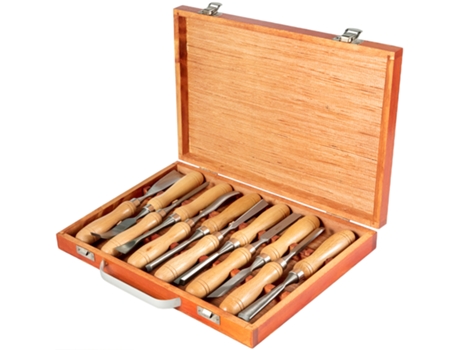 Herramientas de Torno Madera HSS 12 Piezas para Tornear Madera Gubias con Mango Dura 60CRV y Caja de Almacenamiento VEVOR