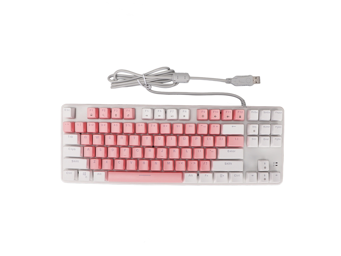 Teclado mecánico para juegos Baoj-2026 con 87 teclas, interruptores azules, retroiluminación RGB, USB, con cable, para PC/portátil, rosa/blanco.
