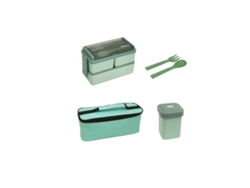 Lonchera Apilable Tipo Bento Con 3 Compartimentos, Bolsa Para Almuerzo, Bolsa Para Refrigerios Y Cubiertos - Verde