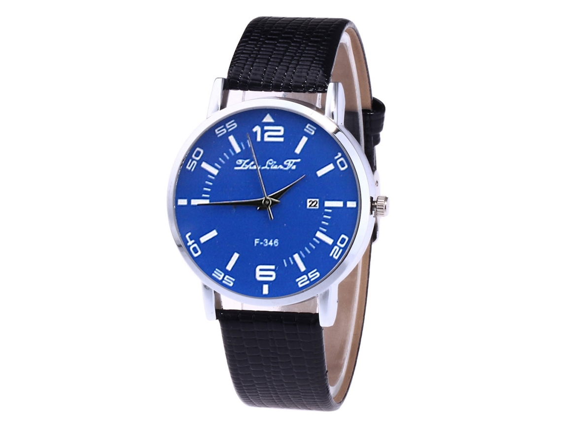 Reloj De Pareja A La Moda Con Correa De Piel Sintética Y Esfera Redonda Azul Sencilla.