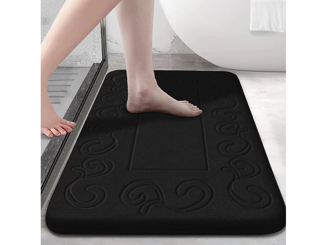 (negro) Alfombra De Baño Ultra Suave, Absorbente Y Antideslizante, Lavable A Máquina, Fabricada En Fibra De Poliéster.
