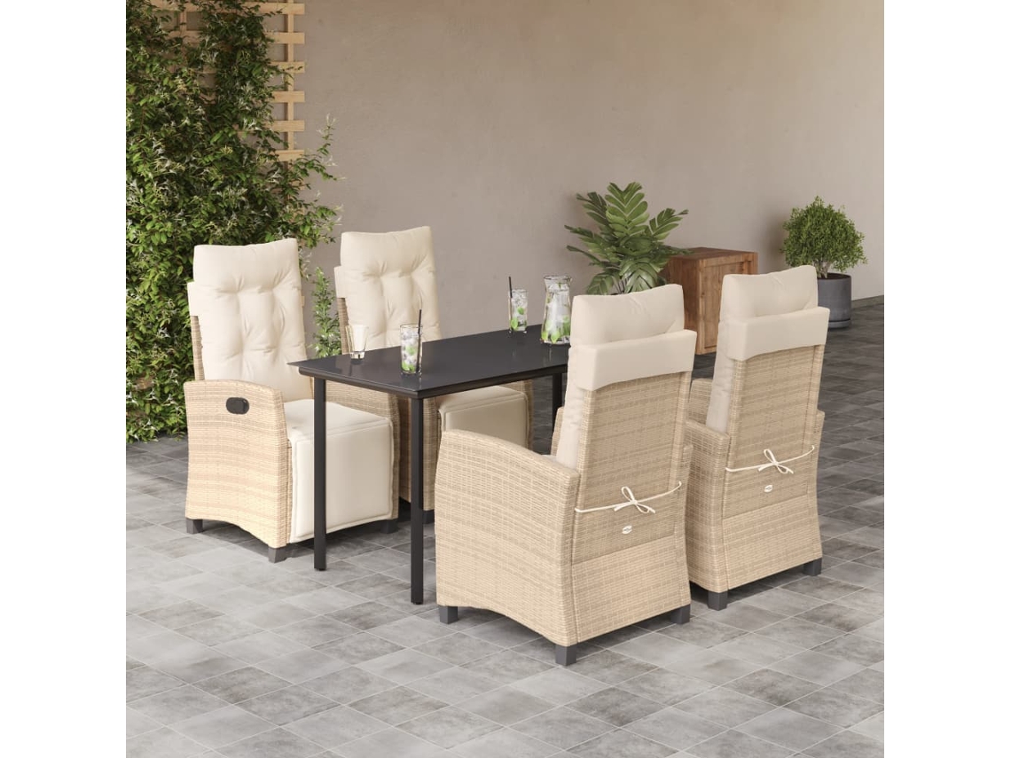 Juego de comedor de jardín de 5 piezas con cojines, mimbre sintético beige, Dkd Home Decor