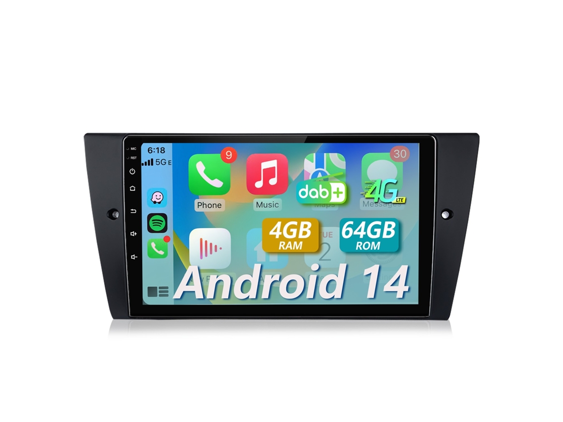 Para BMW Serie 3 E90 E91 E92 318i 320d, radio para coche con CarPlay, Android 14, navegación GPS, 4G+64G, procesador de 8 núcleos y control de volante.