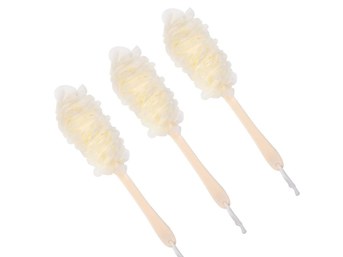 Cepillo De Baño Con Mango Largo, Esponja De Baño De Malla De Nailon Suave, Para Hombres Y Mujeres (paquete De 3, Blanco)