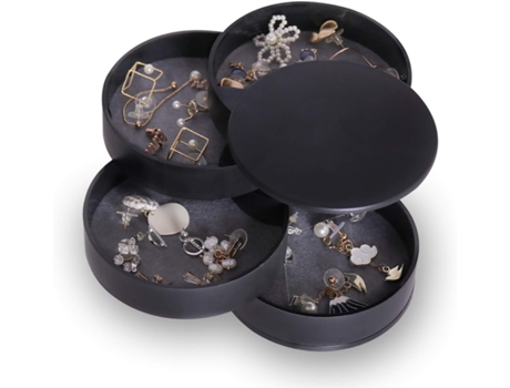 Organizador de joyas, pequeña caja de almacenamiento de joyas, soporte para pendientes para mujer, bandeja giratoria de viaje de 4 capas con tapa p...