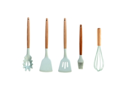 Juego De Utensilios De Cocina De Silicona Con Mango De Madera - Verde Claro JEIIBRZUI