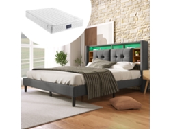 Cama Tapizada Cama Doble Cama De Almacenamiento Cabecera Cama Con Carga Usb E Iluminación Led Estructura De Cama 160200cm Griscon Colchón