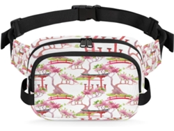 Riñonera para mujer con estampado floral de inspiración japonesa, 22,8 x 6,3 x 15,5 cm, estampado floral, impermeable.