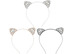 Tiara De Orelhas De Gato Em Tecido Com Strass - Acessório Moderno Para Meninas
