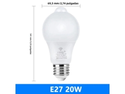 (blanco Frío 20w) Dos Bombillas Led E27 Con Sensores De Movimiento Pir, Ca 220v