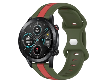 Correa de reloj inteligente para Honor Magic Watch 2, 46 mm, 20 mm, mariposa, hebilla de silicona bicolor (rojo + verde militar)
