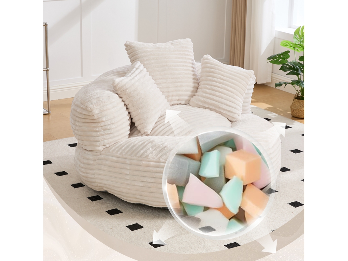 Sillón Puff 1 Plaza - Asiento Cómodo Con Respaldo Alto Y 3 Cojines - Beige