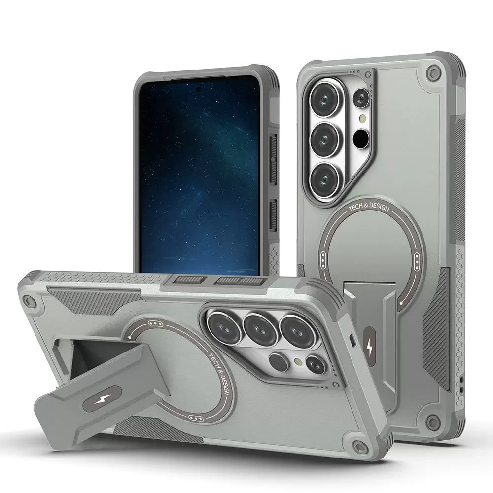 (galaxy S25 Ultra Gris) Funda Protectora Magnética Para Samsung Con Soporte De Carga Inalámbrica Y Resistencia A Los Golpes.