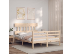 Cama De Matrimonio | Cama Para Adultos | Estructura De Cama Con Cabecero Madera Maciza 120x200 Cm