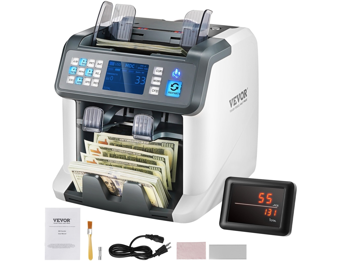 VEVOR Máquina contadora de dinero Contador de billetes con moneda múltiple 2CIS SN UV IR MG DD