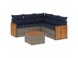 Conjunto de sofás de jardín, 6 piezas, cojines, ratán gris. EXCLUSIVO DE MAISON.