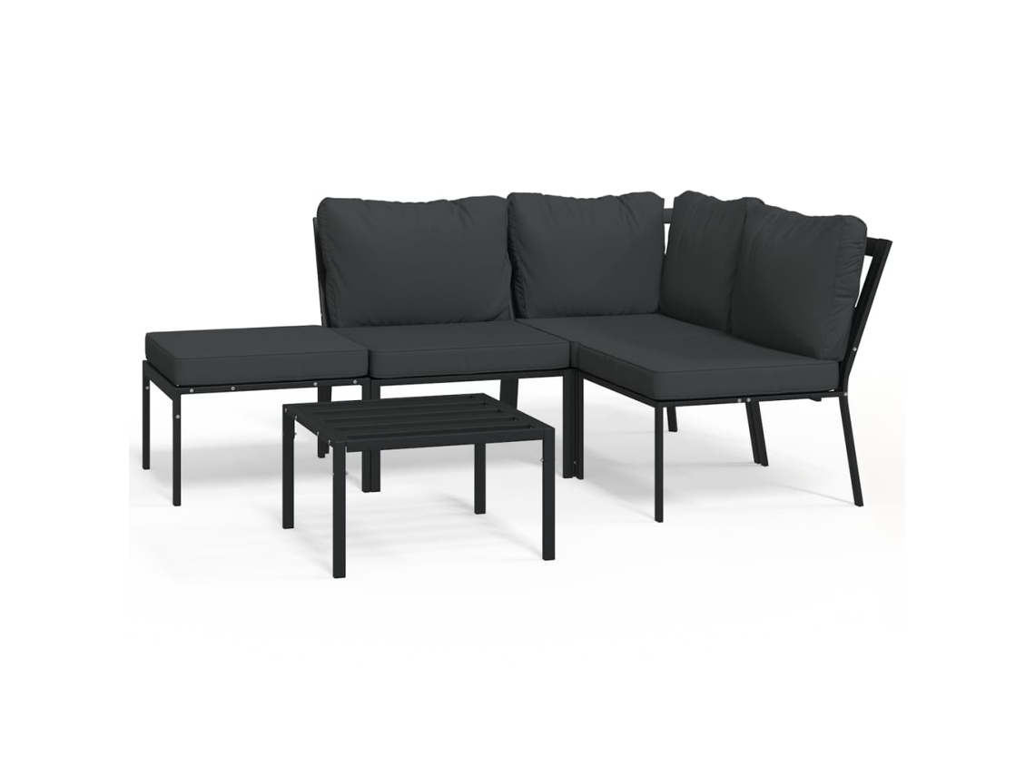 Conjunto 5 de muebles de jardín VIDAXL acero con cojines gris