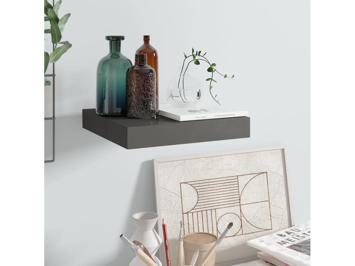 Estante flotante de pared MDF gris brillo 23x23,5x3,8 cm