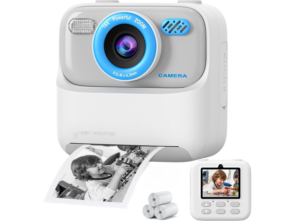 Cámara Digital Instantánea Para Niños, Pantalla Grande De 2,4 Pulgadas, Lentes Duales Frontal Y Trasera De 1080p (blanca). Czhhmart