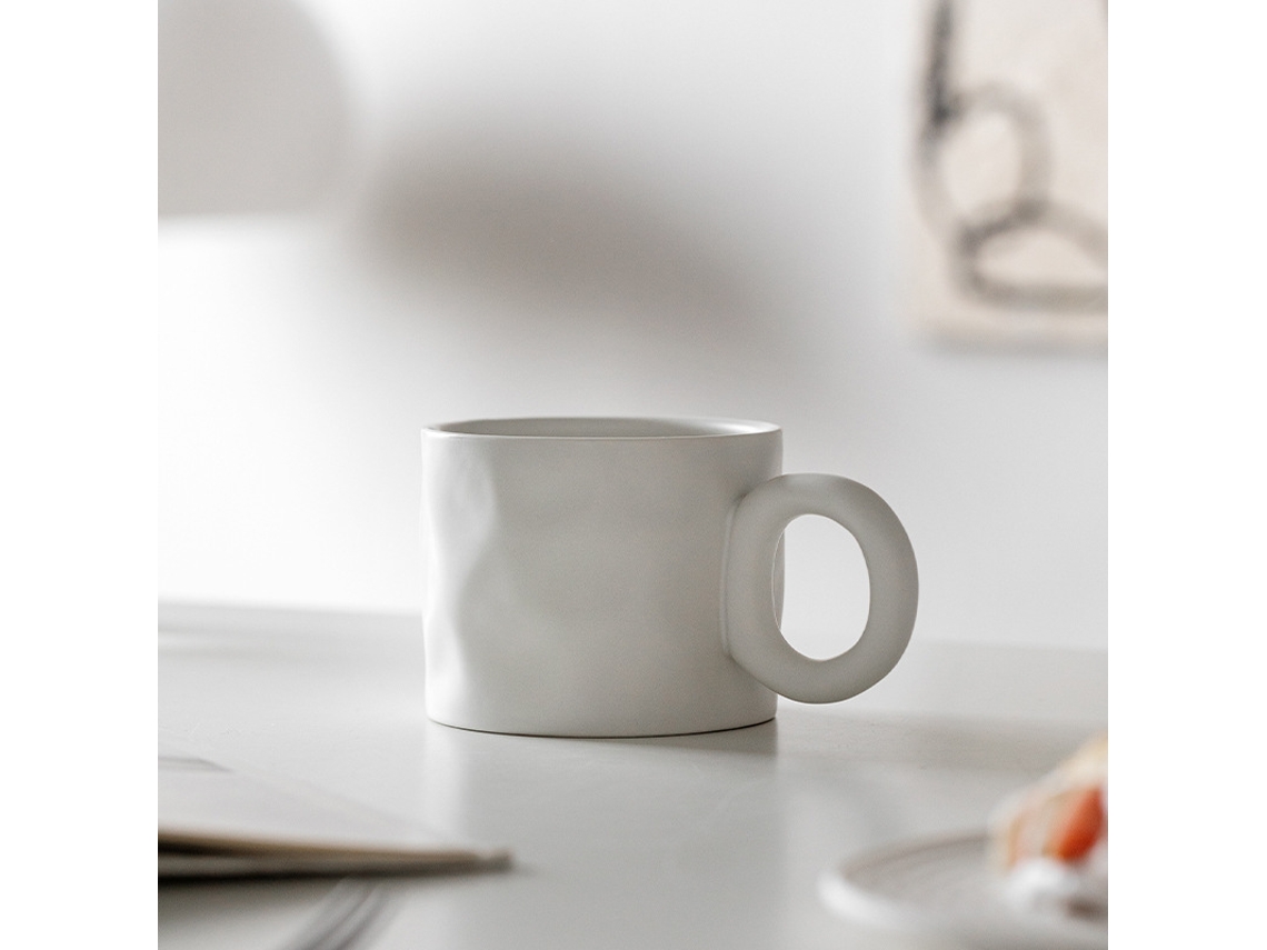 Taza de café de cerámica artesanal en azul Klein, estilo nórdico, con pulsera, de porcelana. Mdug (blanca, 450 ml)