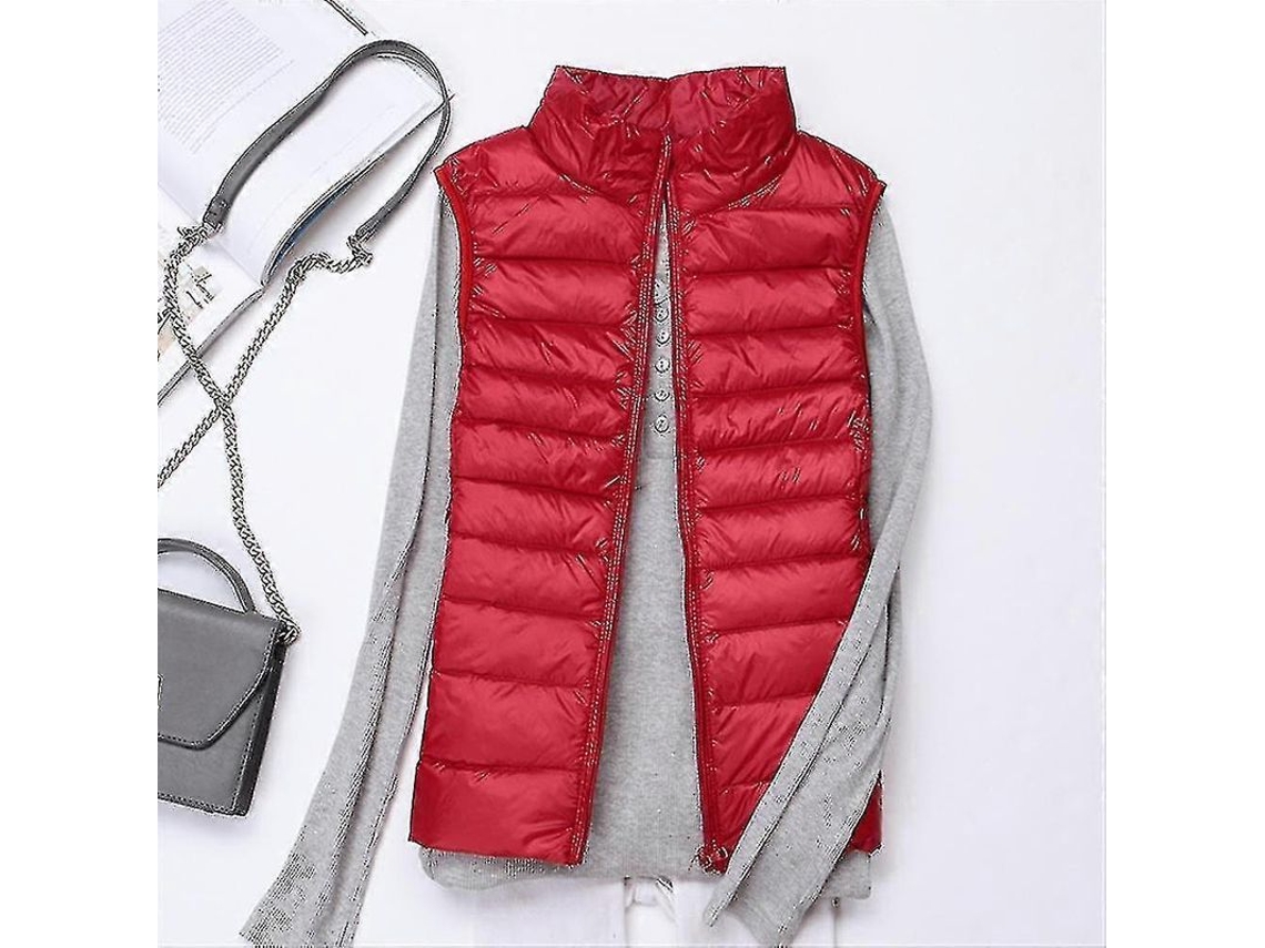 Chaleco Acolchado Ligero De Plumas Para Mujer, Abrigo Sin Mangas, Invierno, Talla Xl, Rojo Xl Rojo