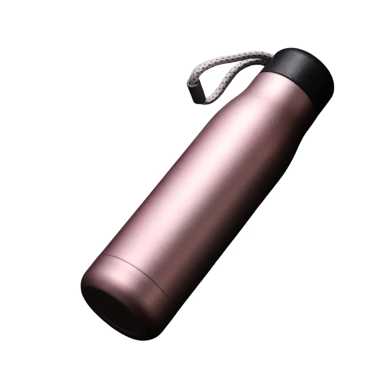 Botella de agua de acero inoxidable con aislamiento al vacío, a prueba de fugas y con asa (rosa, 550 ml), ideal para deportes.