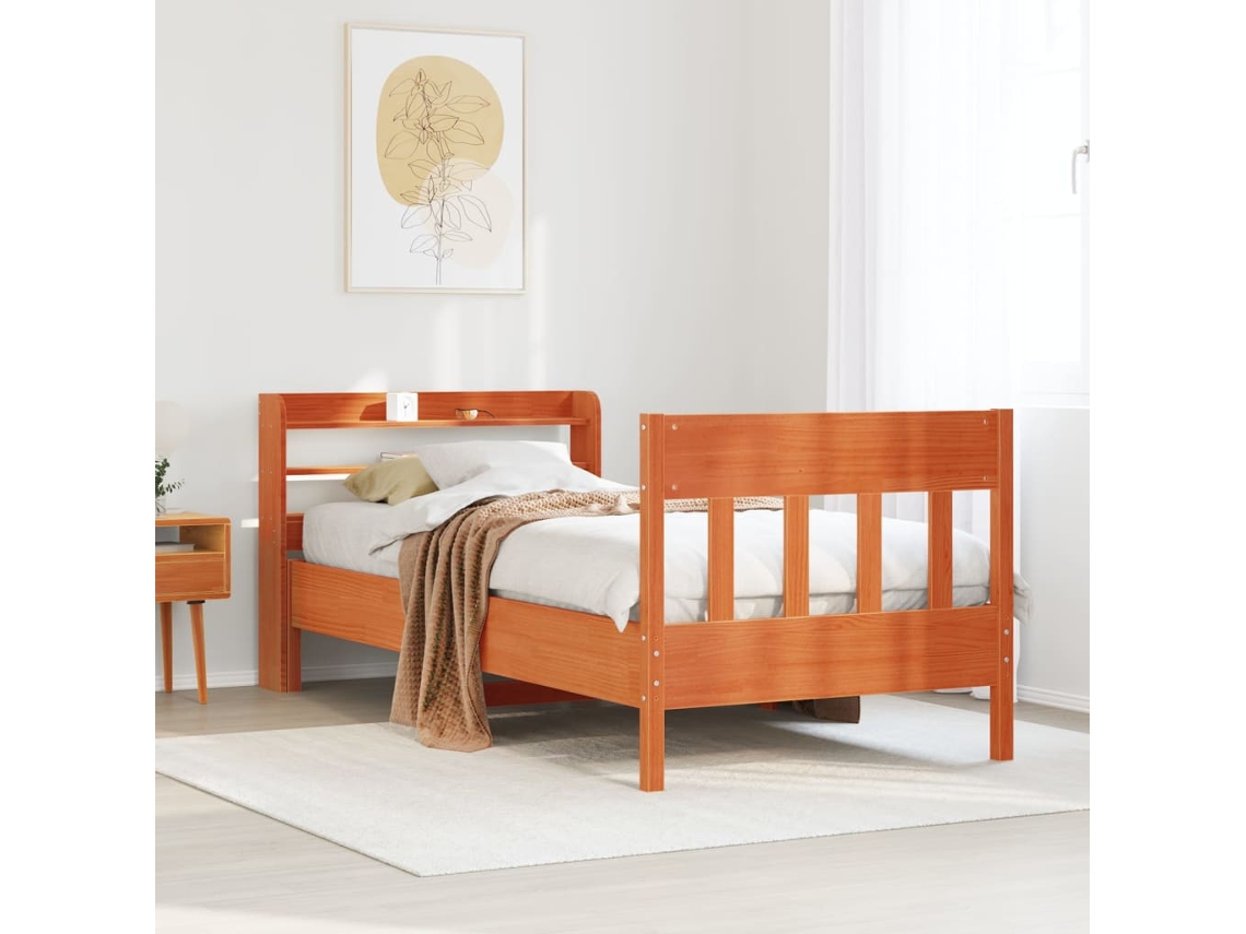 Estructura De Cama Sin Colchón Madera Maciza Marrón 75x190 Cm
