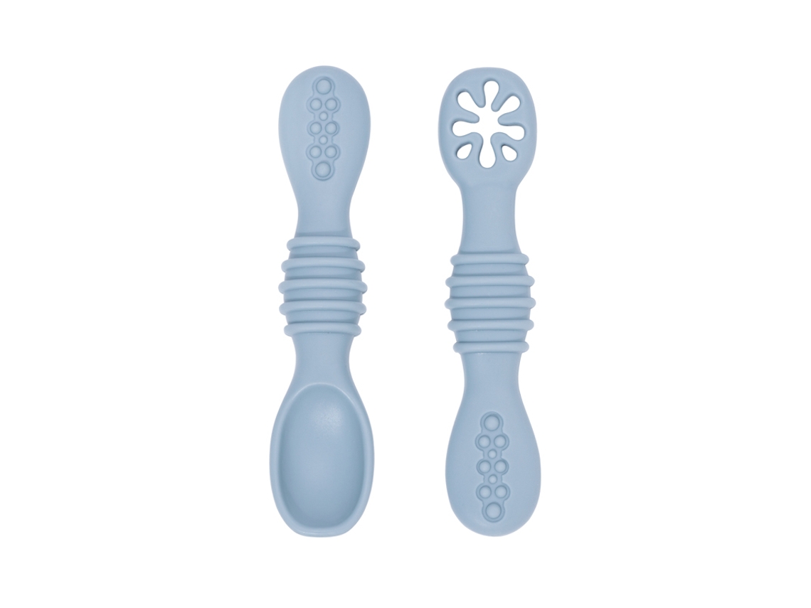 Juego de cubiertos para bebé, fabricado en silicona de grado alimenticio, con cuchara adhesiva. MDUG (azul)
