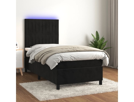 VIDAXL Colchón con somier/LED (Negro - Terciopelo - 90 x 190 cm)