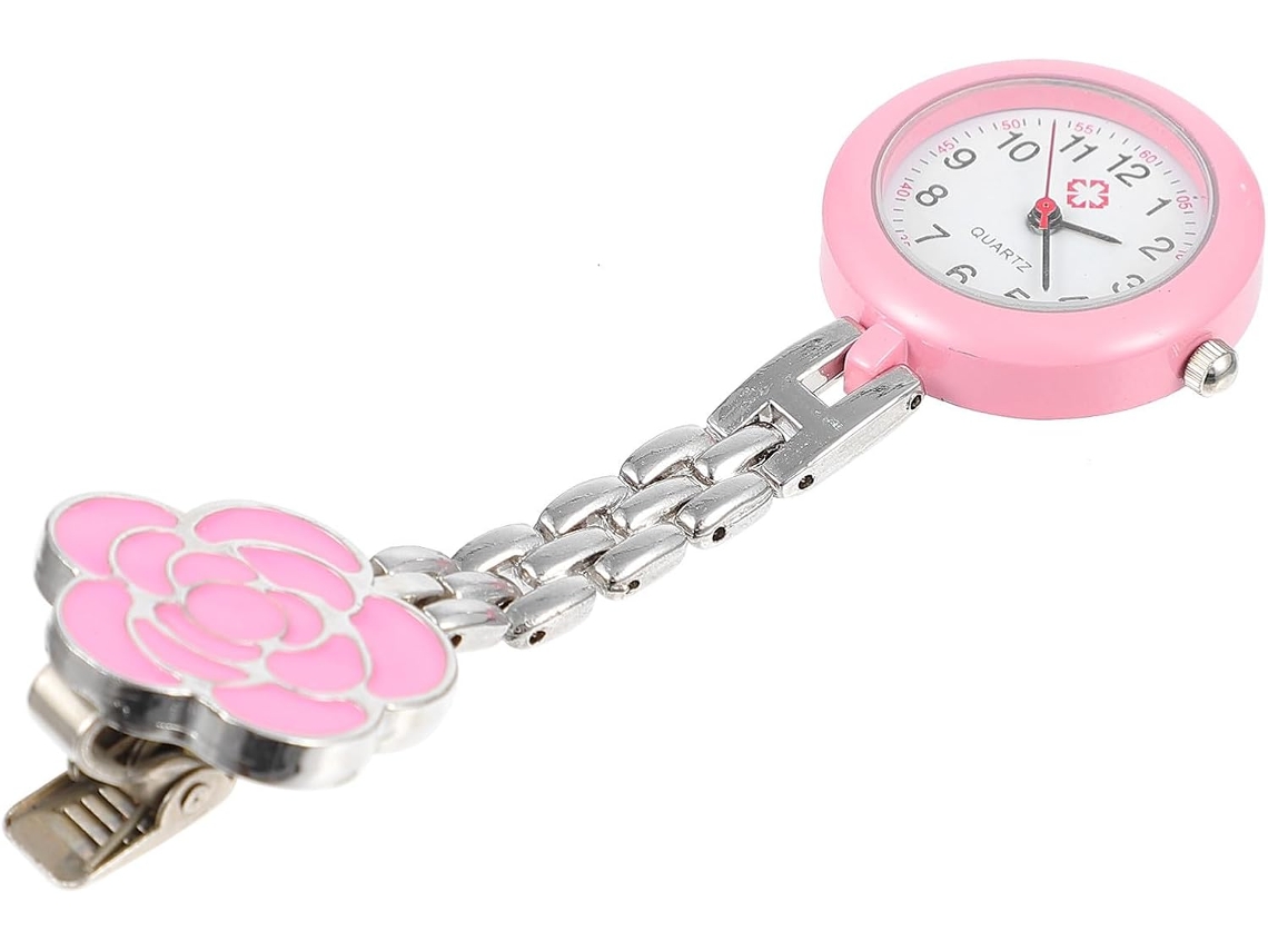 Reloj Enfermera Colgante Aleación Esfera Fácil Retráctil Entornos Laborales Pulsera Flor Rosa Leer