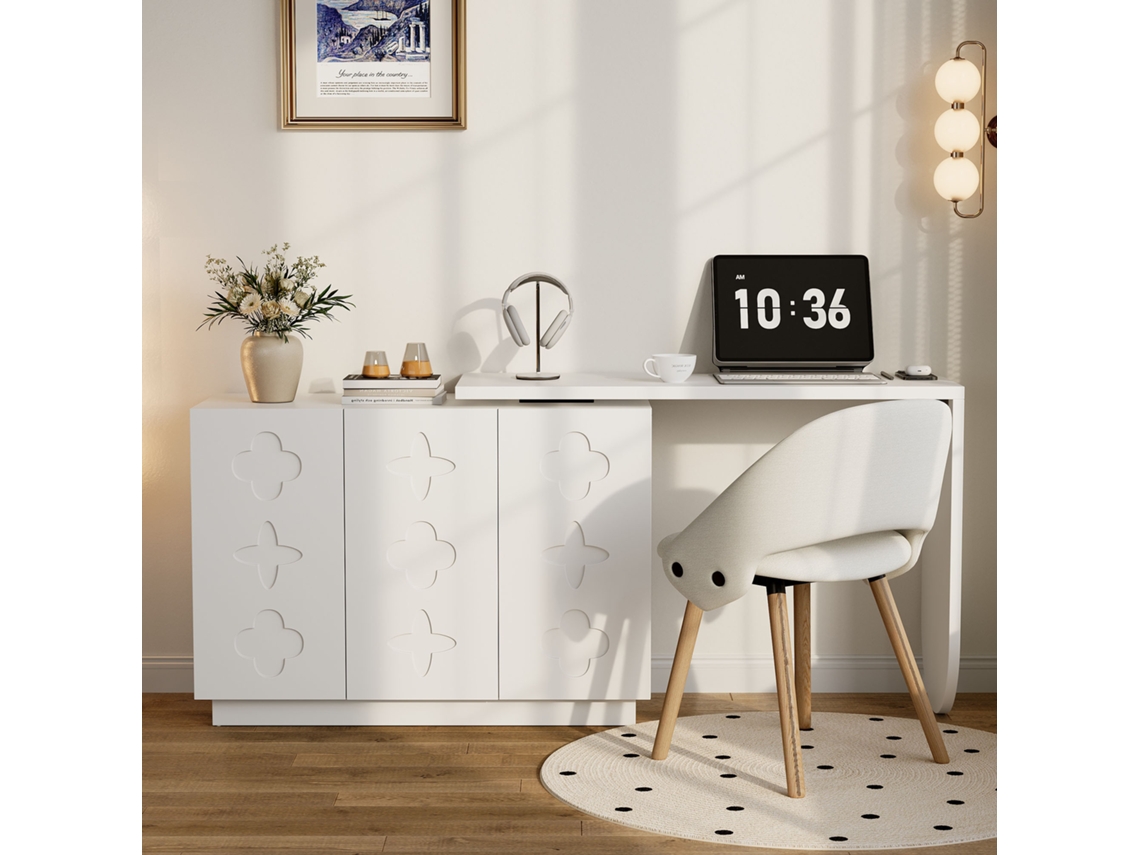 Escritorio giratorio blanco en forma de L para ordenador/oficina/tocador, 110 cm.